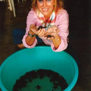 Ms Maria Elena Cuomo at a turtle rescue centre in Kovalam, southern India – 2006